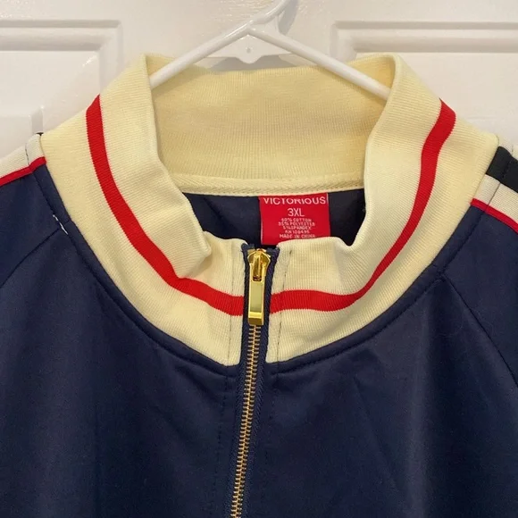 Victorious Retro Style Tracksuit Jacket Navy Blue w/White and Red Trim Size 3XL - Picture 8 of 13